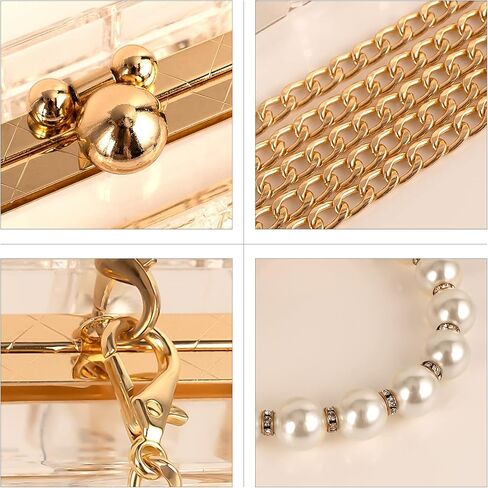 محفظة شفافة للنساء من الأكريليك مع مقبض لؤلؤي وسلسلة ذهبية، حقيبة يد مسائية صندوق شفاف لحفلات الزفاف، والحفلات الراقصة، وحفلات الكوكتيل والملعب المعتمدة in Kuwait