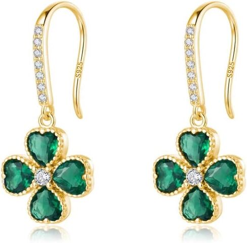 SLUYNZ Solid 925 Sterling Silver CZ Green Clover Earrings Drop for Women Teens Love Four Leaf Clover Dangle Earrings for St. Patrick's Day in Saudi Arabia
