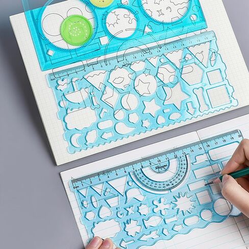 3 Pcs Ruler Set Variety Ruler Set, Geometric Drawings Templates, Drawing Stencils, Circle Template for Drawing, Drafting Tools for Architecture, Studying, Office, Designing(Plastic-Blue) in Saudi Arabia
