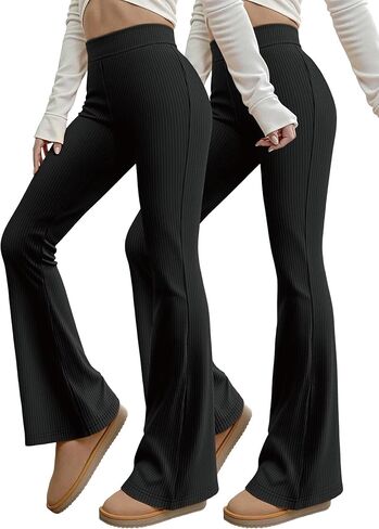 2 Piece Flare Leggings Yoga Pants - Stretchy Ribbed High Waist Breathable Figure Shaping for Casual Workout in Saudi Arabia