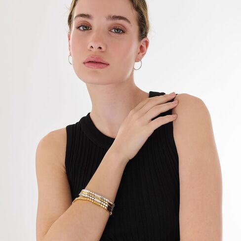 مجموعة أساور OAK & LUNA Dot - أساور منقوشة من فيرميل الذهب والفضة الاسترليني - أساور متراصة مخصصة مع لمسات ماسية اختيارية in Kuwait