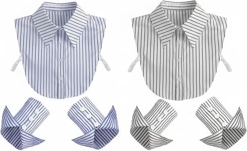 4 Pcs False Collar Shirt Detachable Fake Dicky Collar Wrist Cuffs Blue White Striped Fake Sleeve Cuffs Half Shirt Blouse Dickey for Women in Saudi Arabia