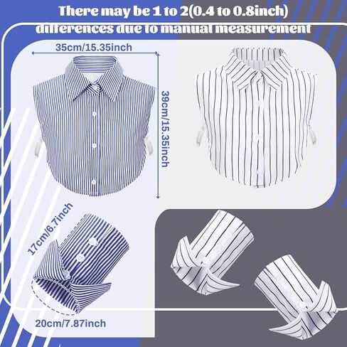4 Pcs False Collar Shirt Detachable Fake Dicky Collar Wrist Cuffs Blue White Striped Fake Sleeve Cuffs Half Shirt Blouse Dickey for Women in Saudi Arabia