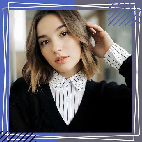 4 Pcs False Collar Shirt Detachable Fake Dicky Collar Wrist Cuffs Blue White Striped Fake Sleeve Cuffs Half Shirt Blouse Dickey for Women in Saudi Arabia