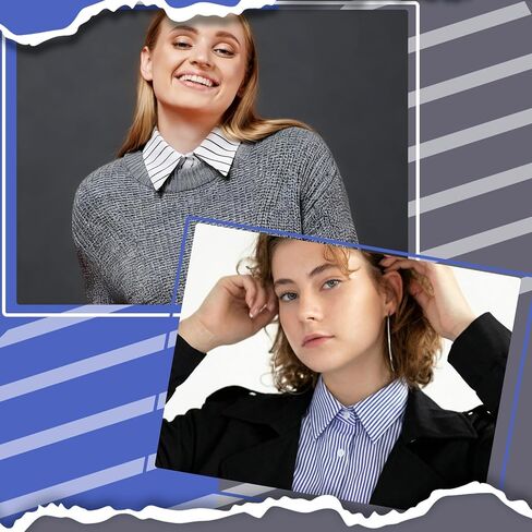 4 Pcs False Collar Shirt Detachable Fake Dicky Collar Wrist Cuffs Blue White Striped Fake Sleeve Cuffs Half Shirt Blouse Dickey for Women in Saudi Arabia