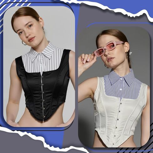 4 Pcs False Collar Shirt Detachable Fake Dicky Collar Wrist Cuffs Blue White Striped Fake Sleeve Cuffs Half Shirt Blouse Dickey for Women in Saudi Arabia
