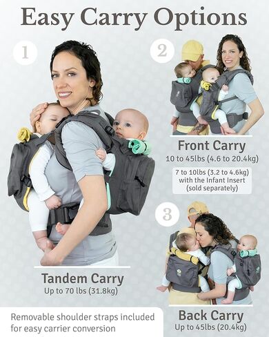 TwinGo Original Baby Carrier (Black, Blue & Orange) - Fully Adjustable Tandem Carrier and Separates into 2 Single Carriers for Men, Woman, Twins and Babies 10-45 lbs in Kuwait