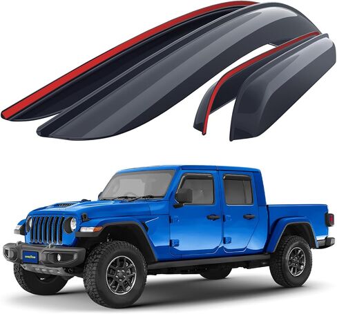 عاكسات النوافذ المقاومة للكسر من Goodyear لسيارة Jeep Gladiator 2020-2026، واقيات المطر الشريطية، واقيات النوافذ، واقي عاكس التهوية، ملحقات السيارة، 4 قطع. -GY008524 in Kuwait