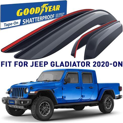 عاكسات النوافذ المقاومة للكسر من Goodyear لسيارة Jeep Gladiator 2020-2026، واقيات المطر الشريطية، واقيات النوافذ، واقي عاكس التهوية، ملحقات السيارة، 4 قطع. -GY008524 in Kuwait