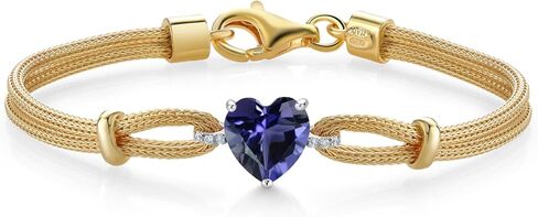 Gem Stone King 18K 2 Tone Sterling Silver Blue Iolite and White Lab Grown Diamond Bracelet For Women (1.29 Cttw, Heart Shape 8MM, 6.5/7/7.5 Inches, Made In Italy) in Saudi Arabia