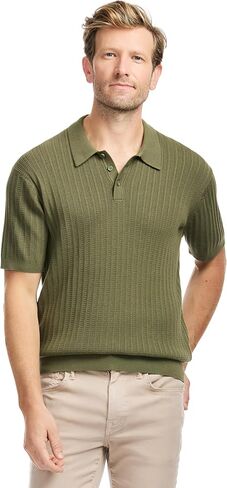 SAKS Fifth Avenue Men's Short Sleeve Vertical Texture Rib Knit Sweater Polo in Kuwait