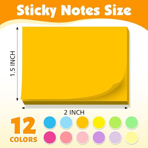 (60 Pack) Sticky Notes 1.5x2 Inches, 12 Bright Colors Self-Stick Note Pads Premium Mini Sticky Notes, Bulk Sticky Notes Pads for School, Office, Home in Kuwait