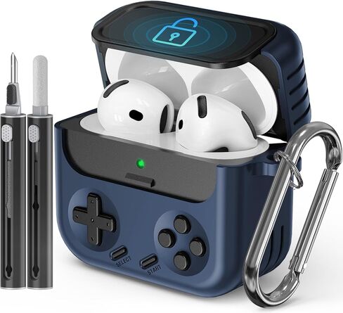حافظة ألعاب Inesore Retro لأجهزة AirPods Pro/Pro 2 (أسود) للرجال والأولاد | تصميم لوحة الألعاب، تصميم بإبزيم قفل مضاد للسقوط، غطاء صلب من البولي كربونات + غطاء مقاوم للصدمات من مادة TPU، يأتي مع سلسلة مفاتيح، طقم تنظيف in Kuwait