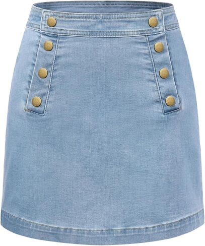 Belle Poque Denim Mini Skirt High Waisted Button-Front Sailor Jean Skirts for Women with Back Patch Pockets in Saudi Arabia