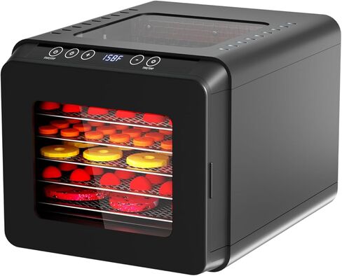 آلة تجفيف الطعام للمتشنج، 5 صواني من الفولاذ المقاوم للصدأ آمنة للاستخدام في غسالة الأطباق، حجم صغير مع مساحة تجفيف كبيرة 3.1 بوصة، تحكم في درجة الحرارة 194 درجة فهرنهايت، مجفف 400 واط لمكافآت الكلاب والوجبات الخفيفة والفواكه والأعشاب in Kuwait