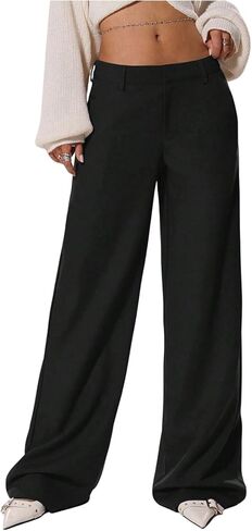 GORGLITTER Women's Low Rise Waisted Dress Pants Trousers Dressy Wide Leg Straight Slacks Pants Business Casual Outfits in Saudi Arabia