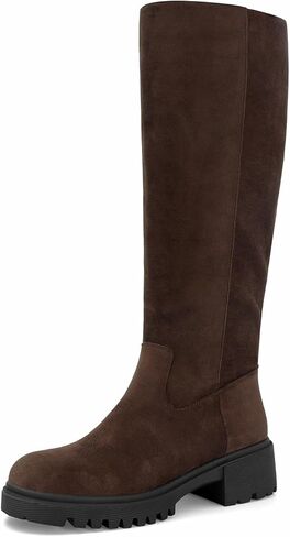 أحذية عالية للركبة للنساء أحذية ركوب الخيل ذات المقدمة المستديرة موضة كعب مكتنز منصة الجوارب الطويلة مع سحاب جانبي in Kuwait