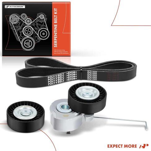 A-Premium Engine Serpentine Belt Drive Kit Compatible with Volvo XC60 2010-2015 3.0L 3.2L, XC90 2007-2014 3.2L, S60 2011-2013 3.0L, XC70 2008-2015, S80 2007-2015, V70 2008-2010 in Kuwait