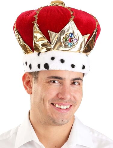 قبعة Red Royal King - تاج مخملي مع أحجار كريمة صناعية وزخرفة من الفرو، مقاس قابل للتعديل، إكسسوار أزياء in Saudi Arabia