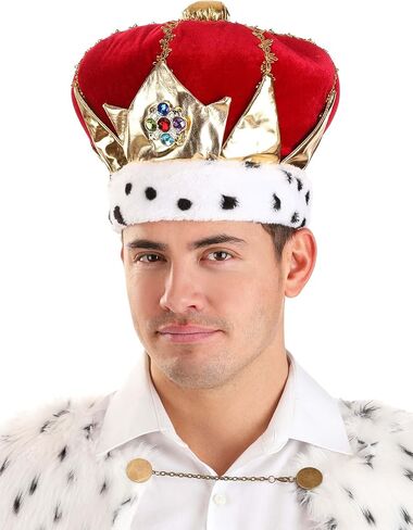 قبعة Red Royal King - تاج مخملي مع أحجار كريمة صناعية وزخرفة من الفرو، مقاس قابل للتعديل، إكسسوار أزياء in Saudi Arabia