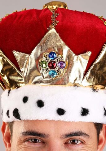قبعة Red Royal King - تاج مخملي مع أحجار كريمة صناعية وزخرفة من الفرو، مقاس قابل للتعديل، إكسسوار أزياء in Saudi Arabia