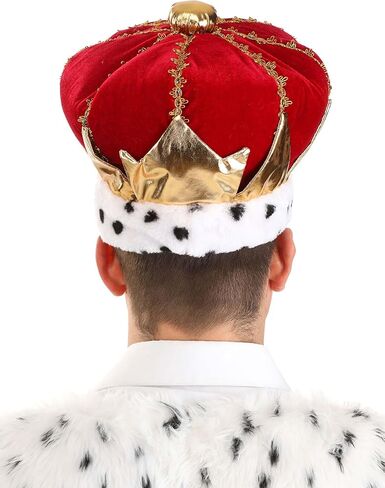 قبعة Red Royal King - تاج مخملي مع أحجار كريمة صناعية وزخرفة من الفرو، مقاس قابل للتعديل، إكسسوار أزياء in Saudi Arabia