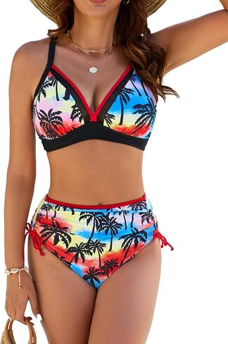 Edelqual Womens Neon Drawstring Tummy Control Swimsuits Bikini Sets for Women Bathing Suit for Women in Kuwait