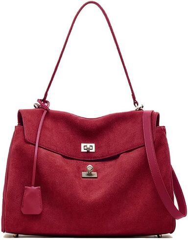 حقيبة يد من جلد الغزال للنساء، حقيبة كتف من جلد البقر الناعم - حقائب يد كبيرة للسيدات بمقبض علوي in Kuwait