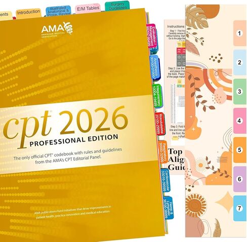 علامات تبويب فهرس جديدة مطورة لـ CPT Professional 2026، علامات تبويب كتاب رموز CPT 2026 مرمزة بالألوان ومغلفة، سهلة التركيب، مع علامات الصفحة ودليل المحاذاة والإشارة المرجعية (الكتاب غير متضمن) in Kuwait