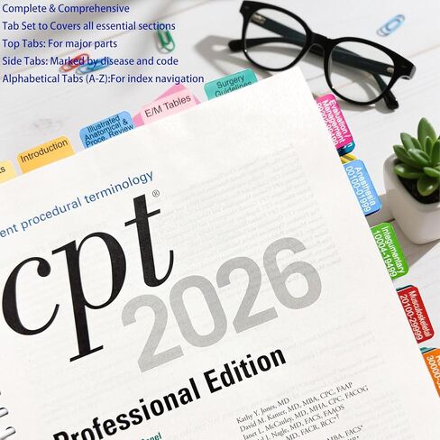 علامات تبويب فهرس جديدة مطورة لـ CPT Professional 2026، علامات تبويب كتاب رموز CPT 2026 مرمزة بالألوان ومغلفة، سهلة التركيب، مع علامات الصفحة ودليل المحاذاة والإشارة المرجعية (الكتاب غير متضمن) in Kuwait