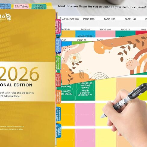 علامات تبويب فهرس جديدة مطورة لـ CPT Professional 2026، علامات تبويب كتاب رموز CPT 2026 مرمزة بالألوان ومغلفة، سهلة التركيب، مع علامات الصفحة ودليل المحاذاة والإشارة المرجعية (الكتاب غير متضمن) in Kuwait