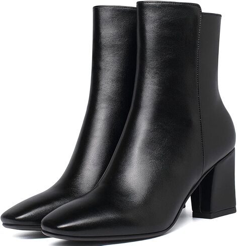Caradise Womens Chunky Block Heel Booties Zip Up Square Toe Ankle Boots in Saudi Arabia