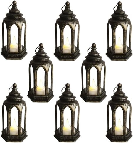 8 قطع فوانيس شمعة صغيرة مزخرفة، فانوس ضوء الشاي، ديكور عيد رمضان، قطعة مركزية للطاولة لحفلات الزفاف والهالوين وعيد الميلاد in Kuwait