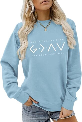 BeWithYou Christian Sweatshirts for Women God Is Greater than the Highs and Lows Sweatshirt Inspirational Bible Pullover Tops in Saudi Arabia
