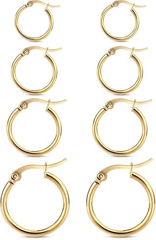 4 Pairs Gold Silver Hoop Earrings for Women Stainless Steel 14K Gold Plated Huggie Earrings Hypoallergenic Lightweight Earring (10-20mm) in Saudi Arabia
