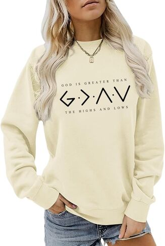 BeWithYou Christian Sweatshirts for Women God Is Greater than the Highs and Lows Sweatshirt Inspirational Bible Pullover Tops in Saudi Arabia