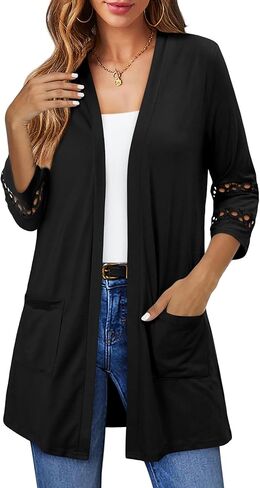 Womens Cardigan 3/4 Sleeve Casual Lightweight Cover Up Open Front Cardigans S-3XL in Saudi Arabia
