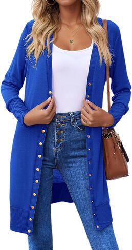 Halife Womens Long Sleeve Cardigans Lightweight Ribbed Neckline Soft Knit Cardigan Sweater with Buttons in Kuwait