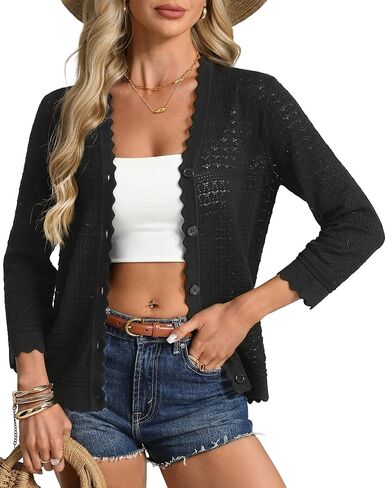 GRACE KARIN Women's 3/4 Sleeve Cardigan Lightweight Hollowed Crochet Shrug Trendy Summer Sweaters for Casual Vacation in Saudi Arabia
