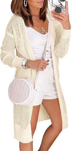 Saodimallsu Womens Crochet Lightweight Cardigans Casual Summer Open Front Boho Knit Long Sleeve Kimonos in Saudi Arabia