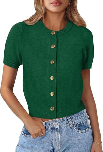 سترة حريمي صيفية كاجوال بأكمام قصيرة من Kistore سترة صوفية محبوكة بأزرار سفلية ورقبة دائرية in Kuwait
