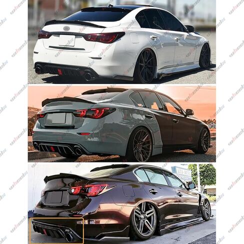 ناشر خلفي مع ضوء فرامل أحمر LED متوافق مع 2018-2024 Infiniti Q50، مصد خلفي مناسب لـ 2018 2019 2020 2021 2022 2023 2024 4 أبواب (نمط ألياف الكربون) in Saudi Arabia