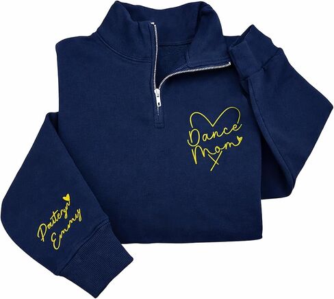 GODMERCH Custom Dance Mom Embroidered Quarter Zip Sweatshirt, Personalized Dancing Sweater, Gift for Dance Mama in Saudi Arabia