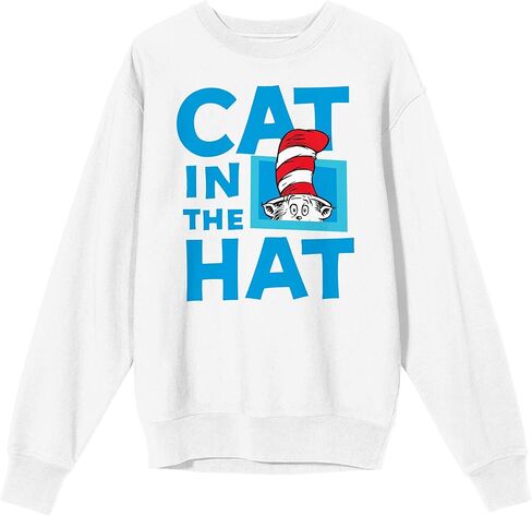 Bioworld Cat in the Hat Title Artwork Adult White Crew Neck Sweatshirt in Saudi Arabia