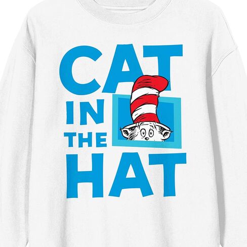Bioworld Cat in the Hat Title Artwork Adult White Crew Neck Sweatshirt in Saudi Arabia