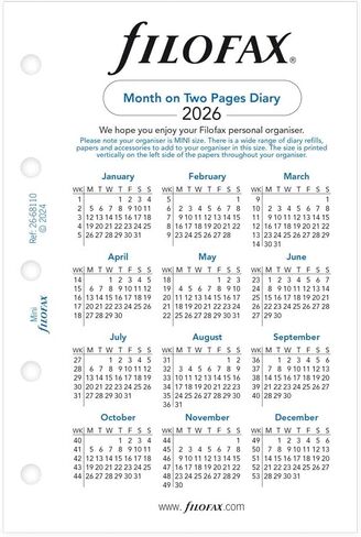 Filofax Calendar Diary Refill, Mini Size, Month-to-View, White Paper, English, 2026 (C68110-26) in Saudi Arabia