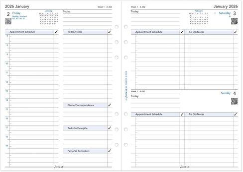 Filofax Calendar Diary Refill, A5 Size, One Day on One Page with Appointments, Business Diary, White Paper, English, 2026 (C68519-26) in Saudi Arabia