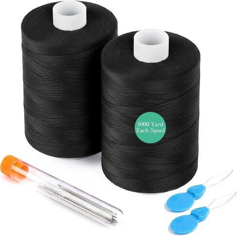 خيط للخياطة، 12 بكرة من خيط الخياطة بطول 1000 ياردة، أبيض وأسود 6 لكل لون، خيط متعدد الأغراض للخياطة، الخياطة اليدوية، خياطة اللحف in Kuwait