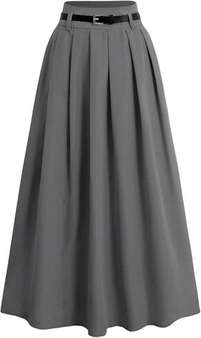SweatyRocks Women's Pleated A Line Maxi Skirts High Waisted Elegant Dressy Casual Work Skirt with Belt in Saudi Arabia