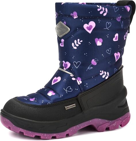 Girls Size 10 US Waterproof Reflective Winter Snow Boots Slip Resistant (Toddler/Little Kid) Floral Pink and Purple Hearts Pattern in Saudi Arabia